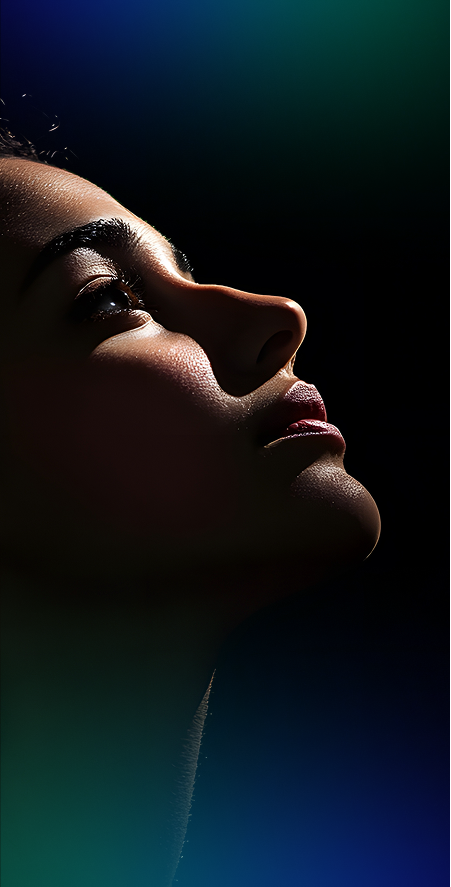 Image of a persons face looking upwards